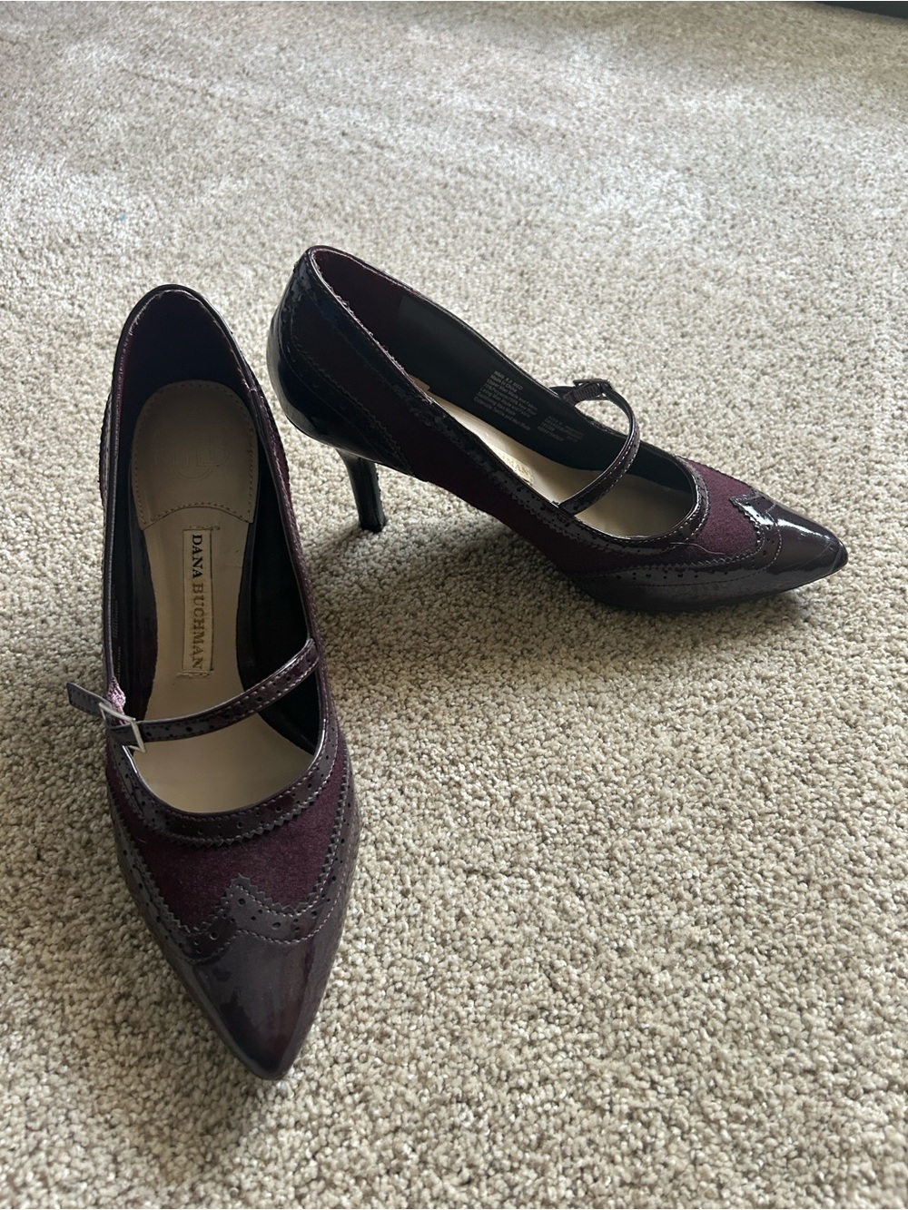 Wine Colored Mary Jane Heels with Wingtips